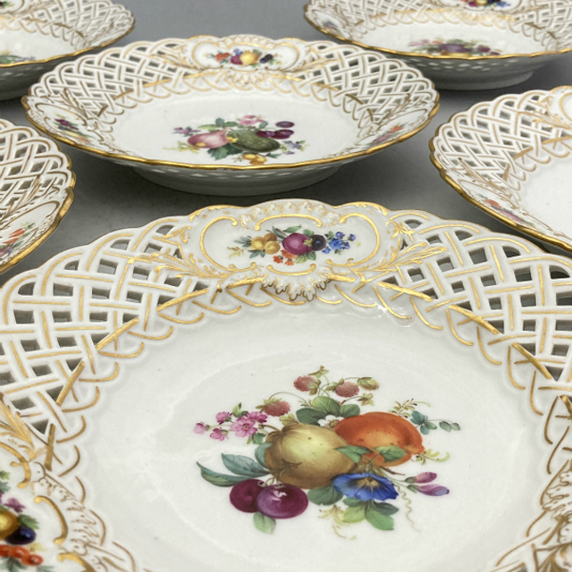 マイセン「果物文 透かし装飾絵皿6客組 B」《アンティックかとう》